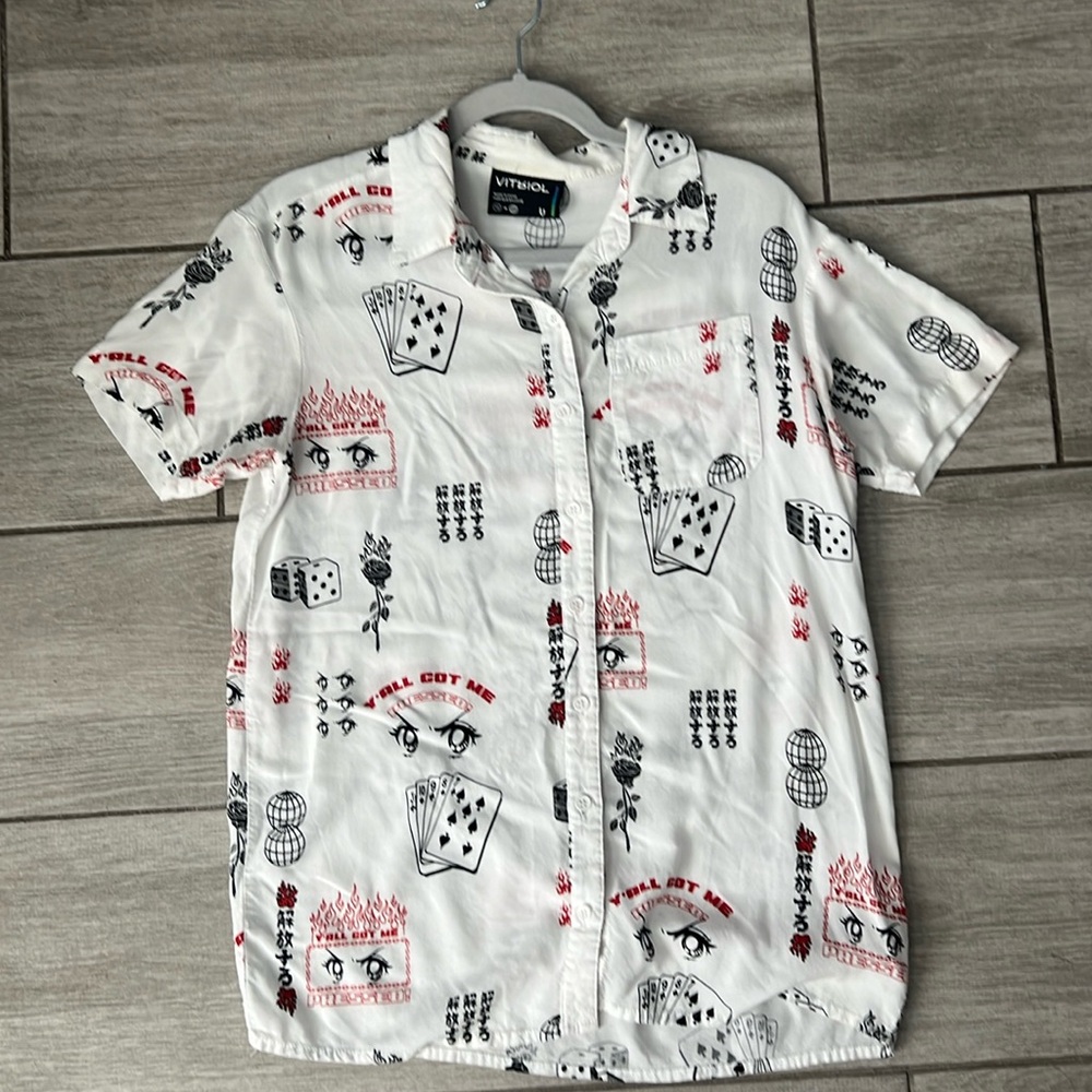 Vitriol Y’all Got Me Pressed Dice Anime Eyes Button Up Shirt XS
